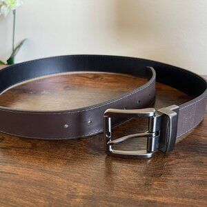 Men’s Genuine Leather Brown & Black Dress Belt Size Medium Classic Buckle